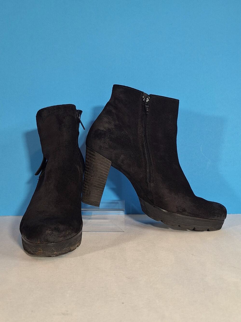 Paul Green Size 5.5 Women's Black Nubuck Suede Platform Booties 3" Heel Fall